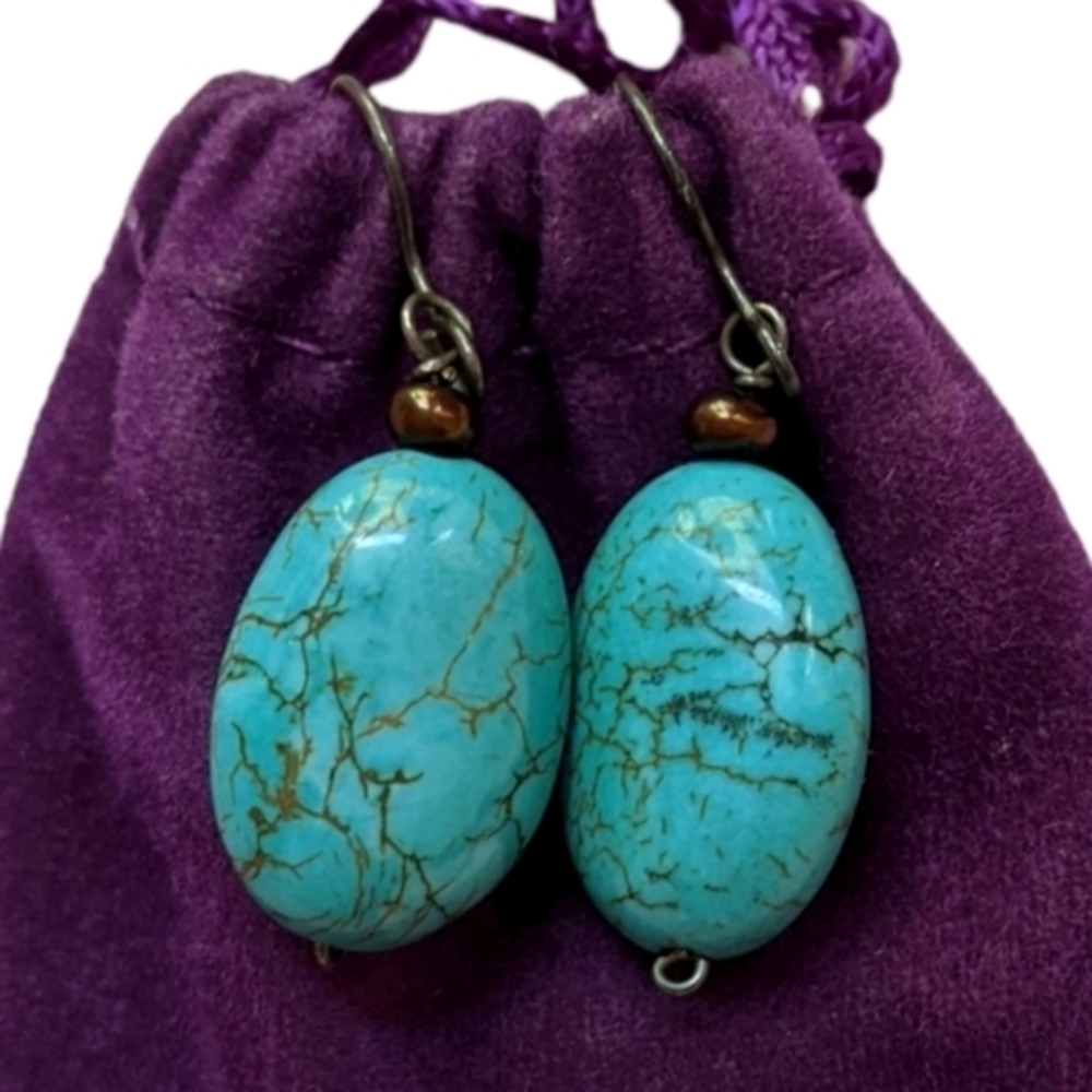 Vintage Navajo Style Turquoise Silver Tone Southwest Boho Earrings